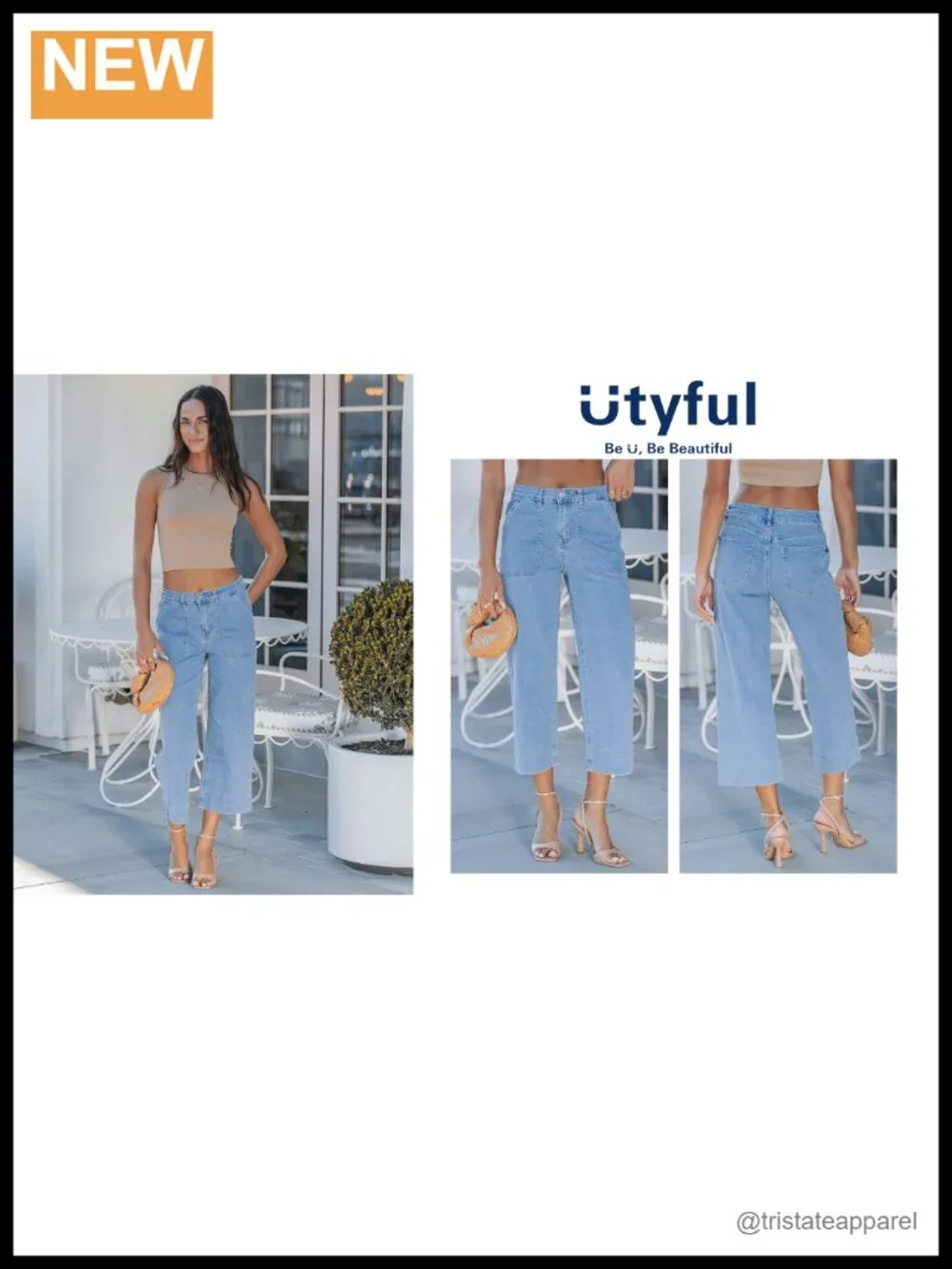 High Waisted Wide Leg Cropped Denim Capris with Pockets